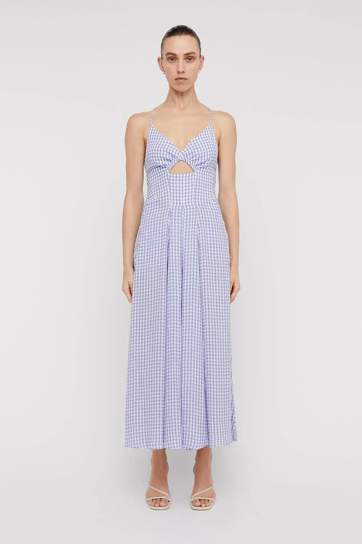 Scanlan Theodore Strappy Gingham Dress Mauve Size 6 - Image 1