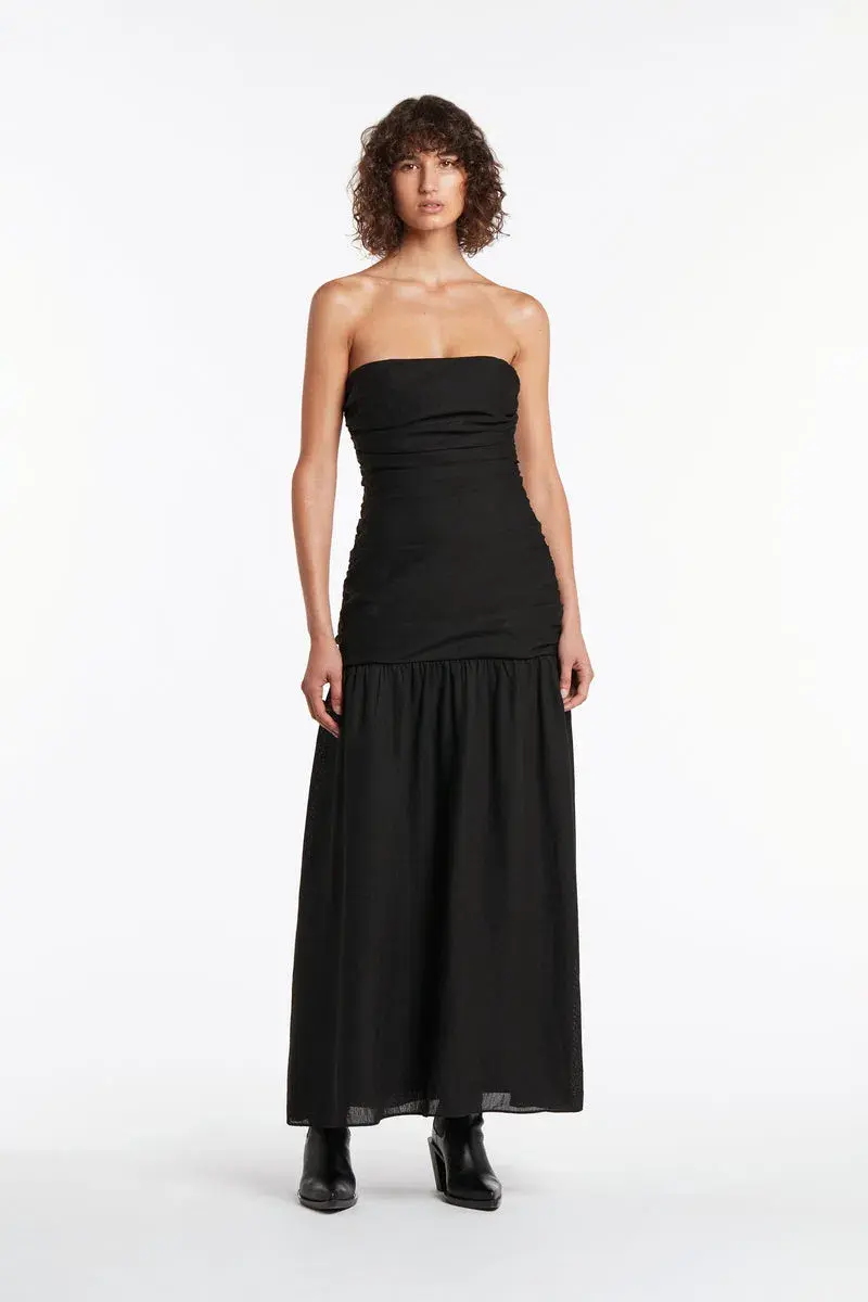 Sir the Label Clemence Gathered Midi Dress Black Size 0 / AU 6 for rent on The Volte - main image