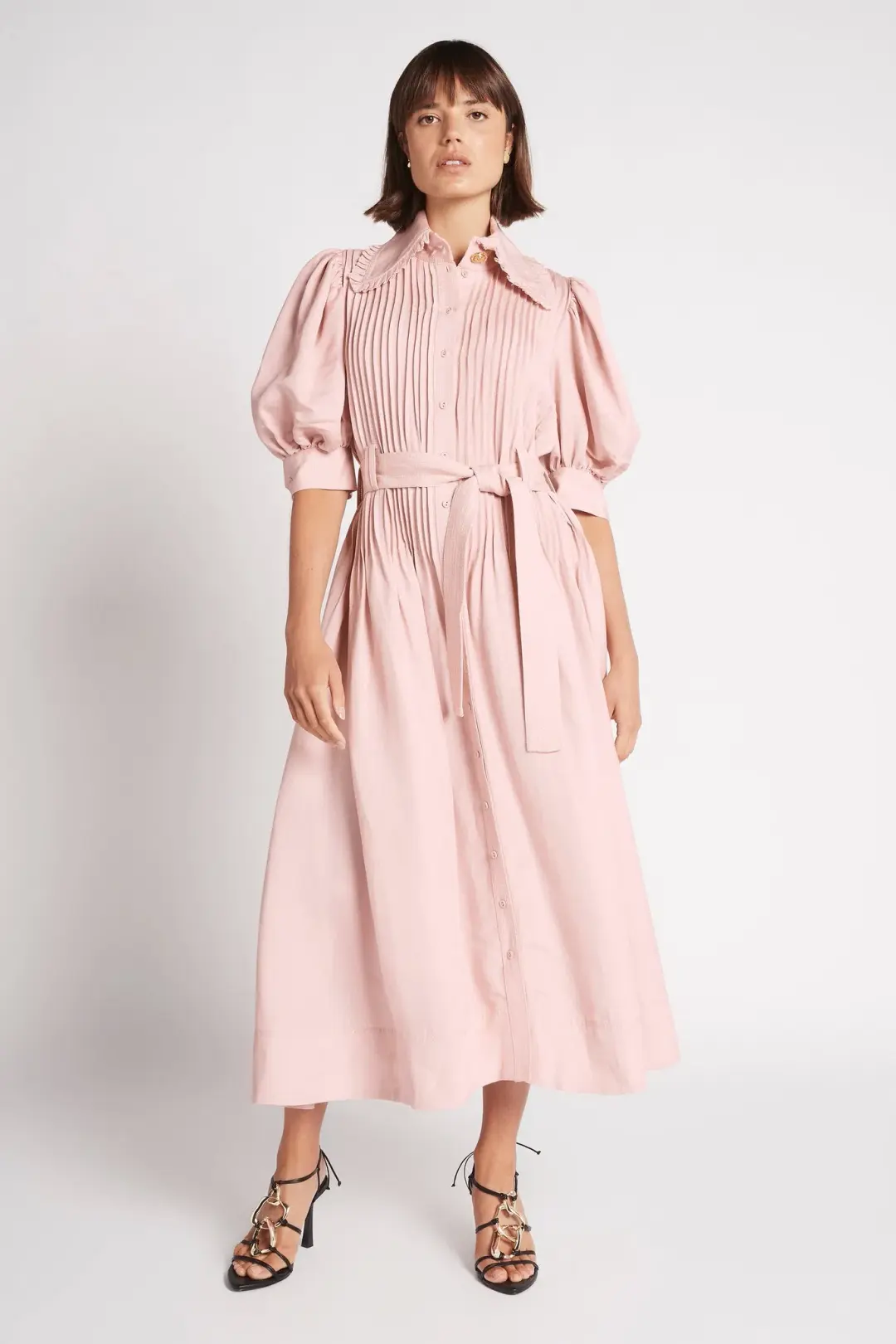 Aje Madeleine Belted Midi Dress Dusty Pink Size 16 for rent on The Volte - main image