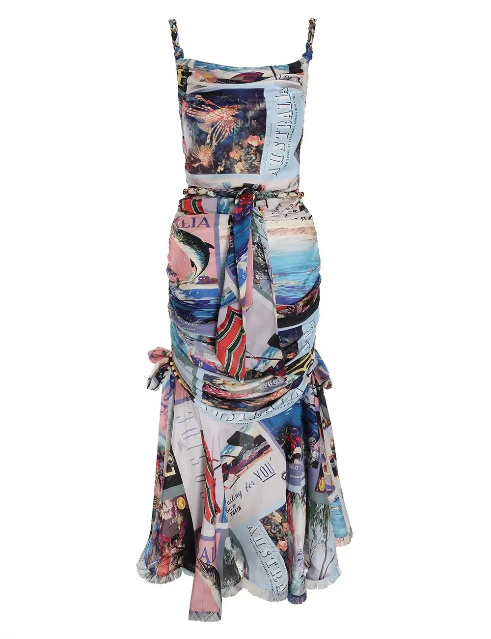 Zimmermann Postcard Chain Tie Midi Dress Print Size 0/AU 8  - Image 3