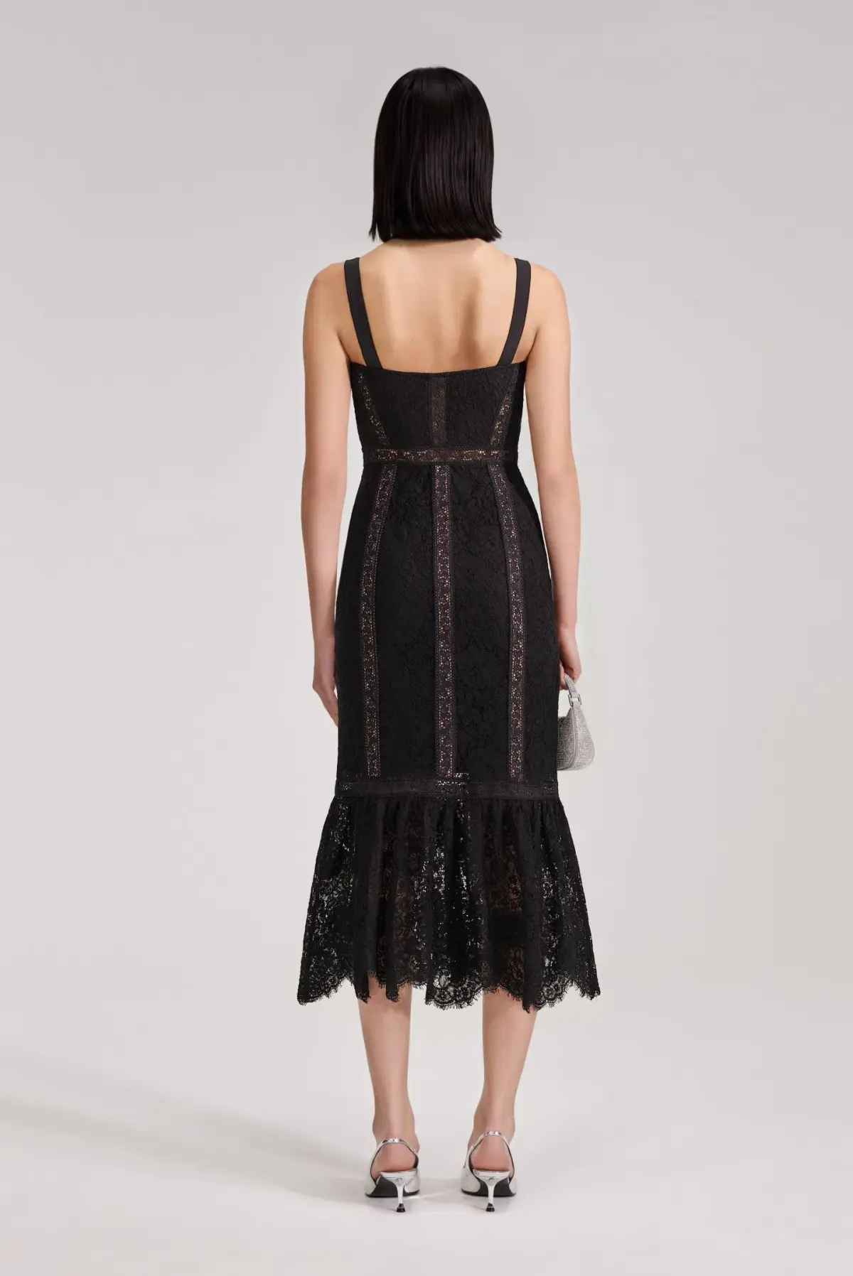 Self Portrait Black Cord Lace Insert Midi Dress Size 10 - Image 2