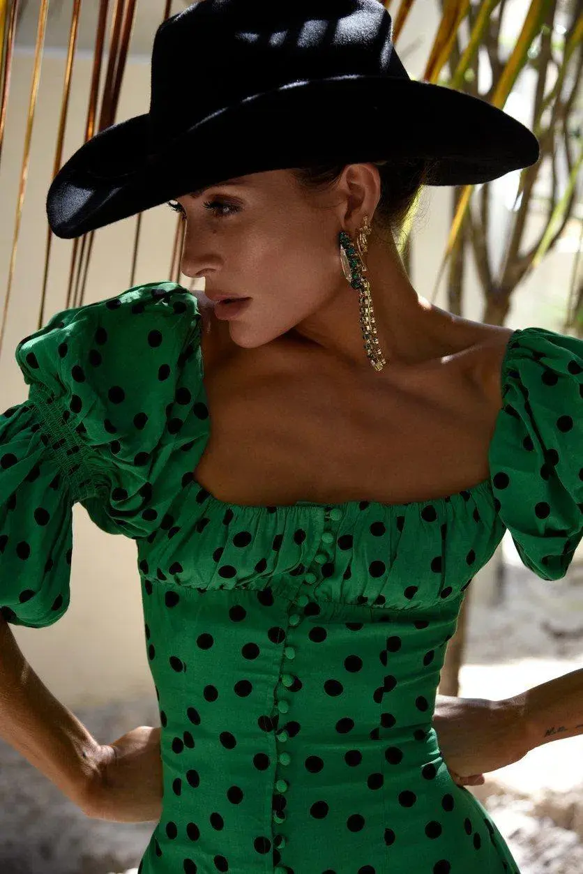 Rat & Boa Noelle Mini Dress Green Polka Dot Print Size Small/ AU 8  - Image 2