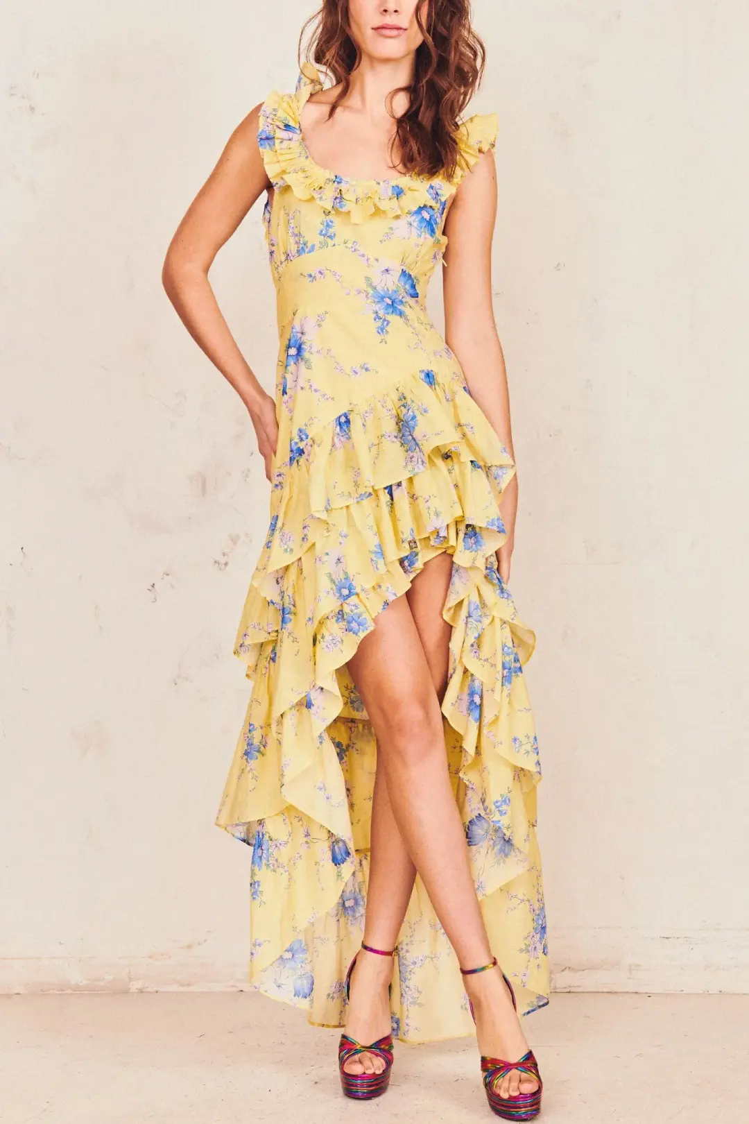 LoveShackFancy Winslow Dress Yellow Floral Size 8  for rent on The Volte - main image