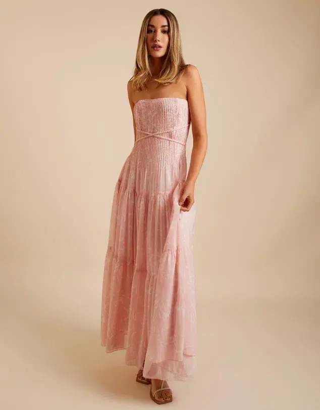 Lover Marigold Pleated Maxi Dress Pink Size 8 - Image 1