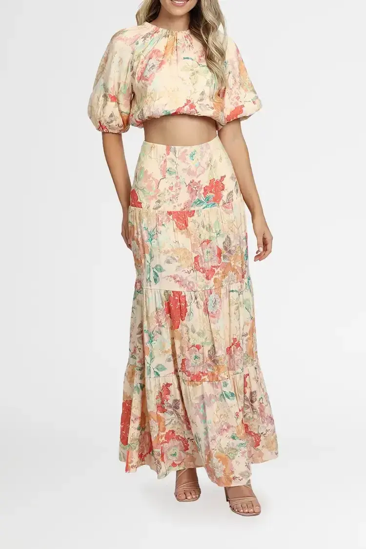 Significant Other Salvador Top and Skirt Set Picnic Peonies Multi Print Size 12 - Image 1