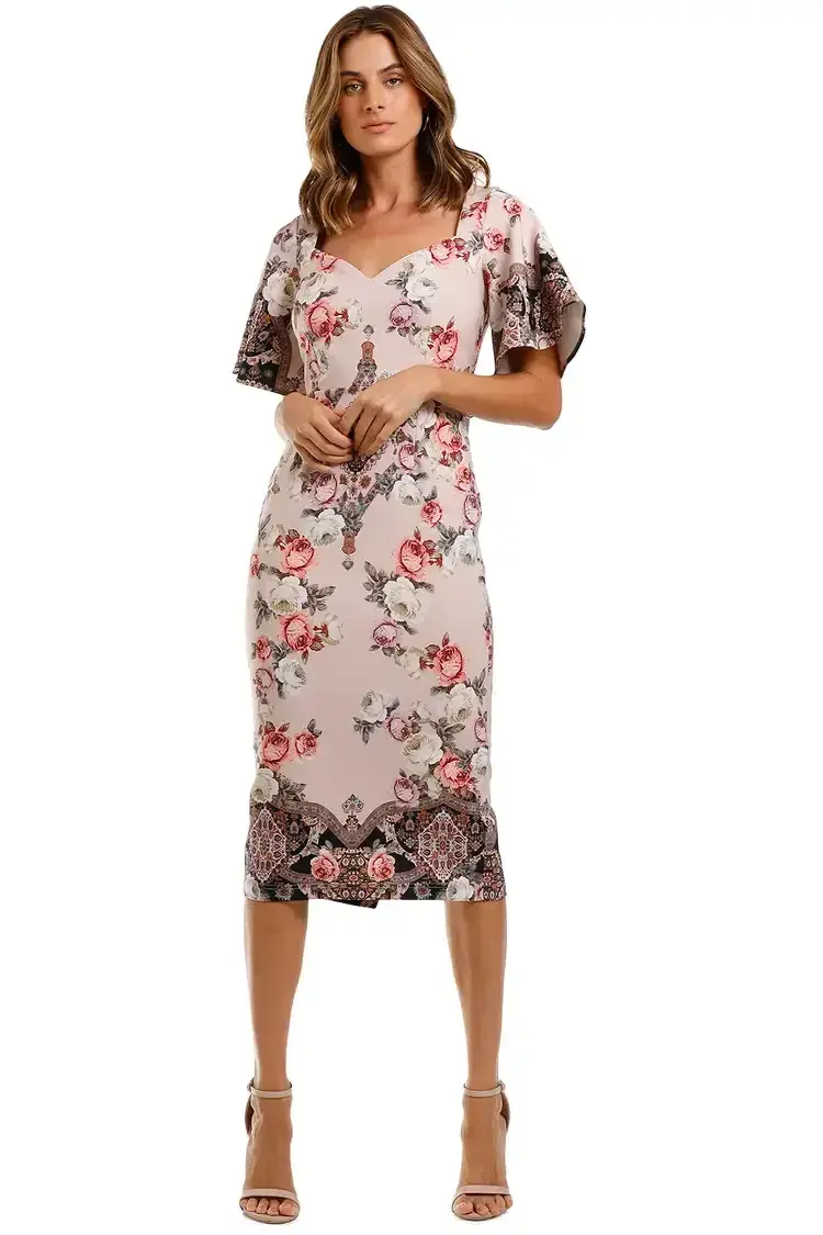 Pasduchas Chichi Sleeve Midi Dress Blush Size 14 - Image 1