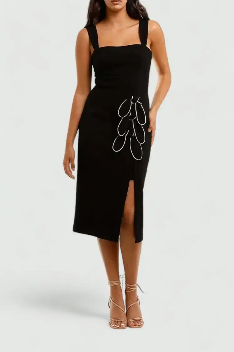 Rebecca Vallance Celeste Tie Midi Dress Black and White Size 14 - Image 1
