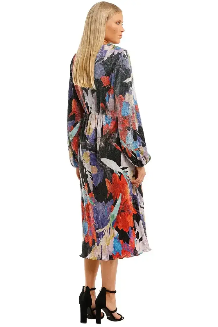 Rebecca Vallance Belladonna LS Midi Dress Print Multi Print Size 10 - Image 3