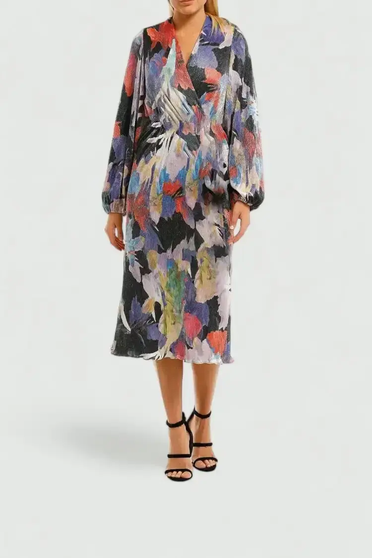 Rebecca Vallance Belladonna LS Midi Dress Print Multi Print Size 10 - Image 1