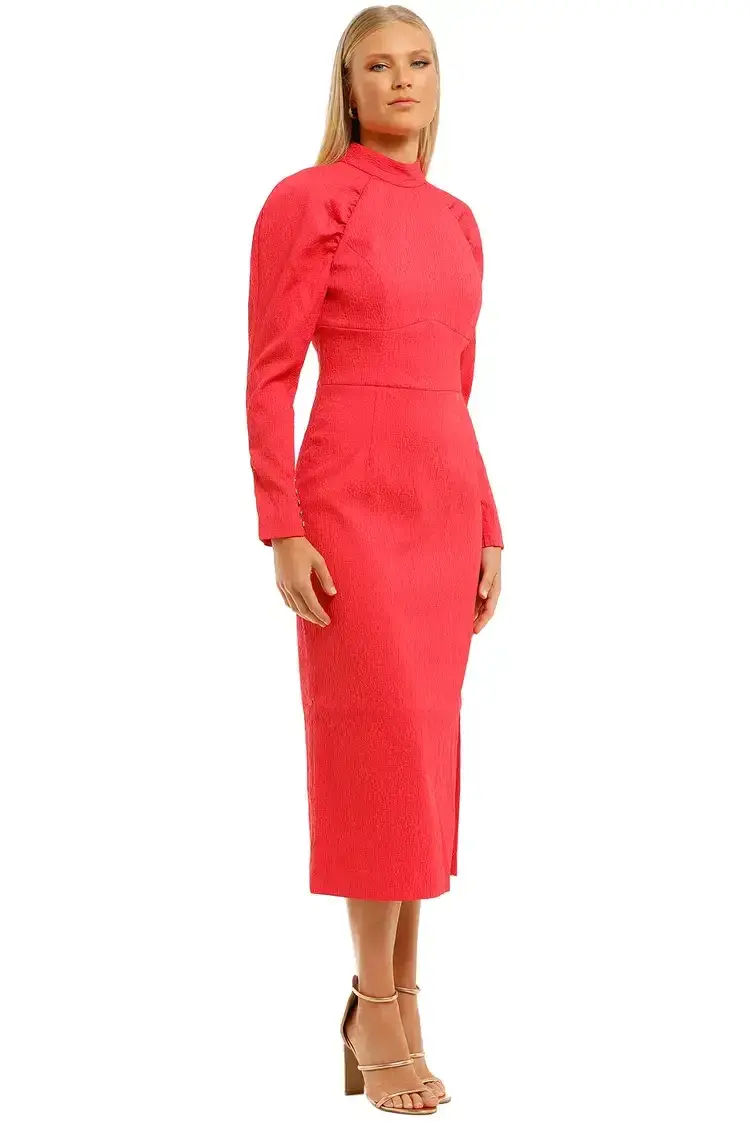 Rebecca Vallance Martini LS Midi Dress Pink Fuschia Size 10 - Image 2