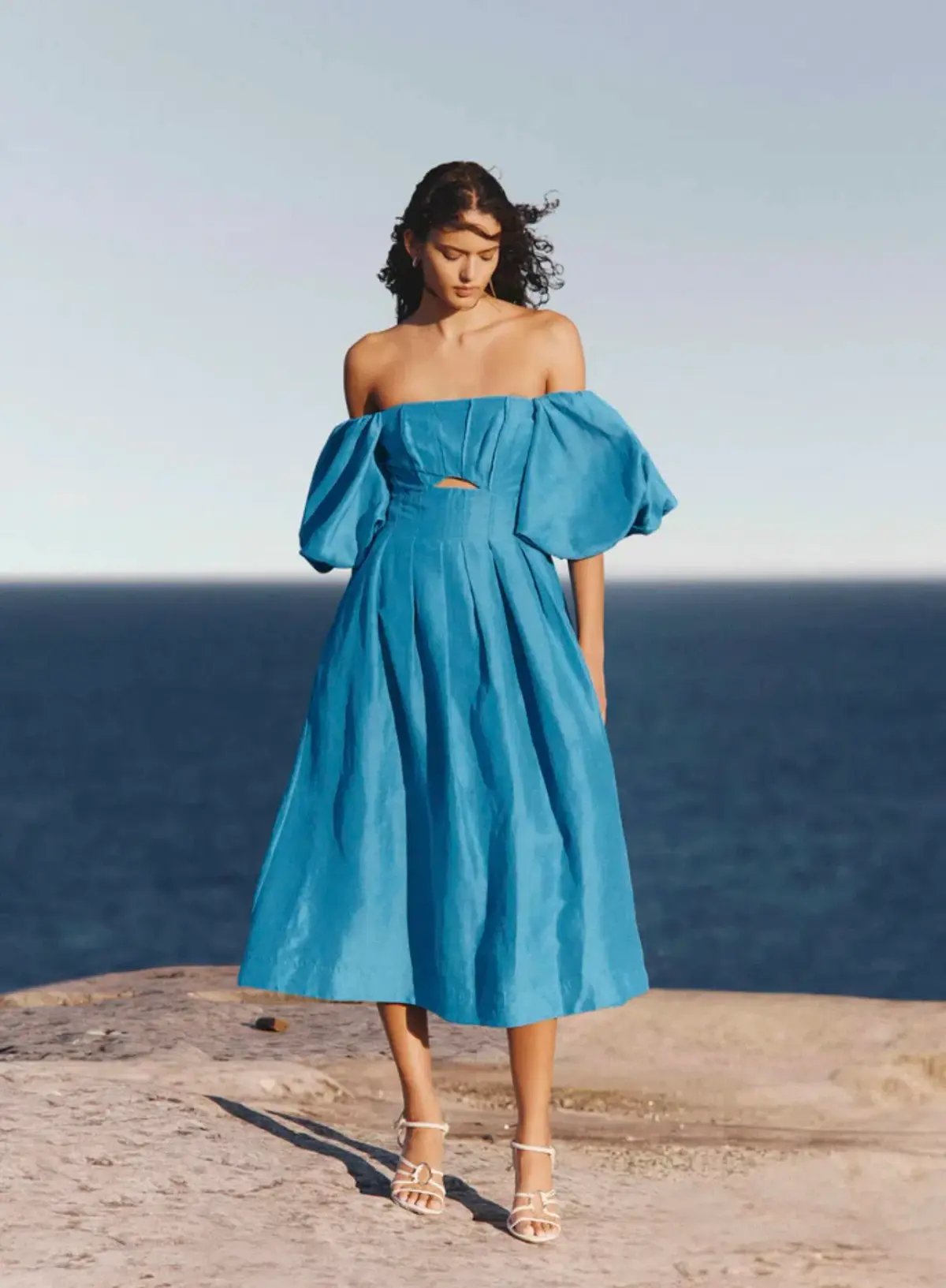Aje Eugenie Off Shoulder Midi Dress Blue Size 16 - Image 1