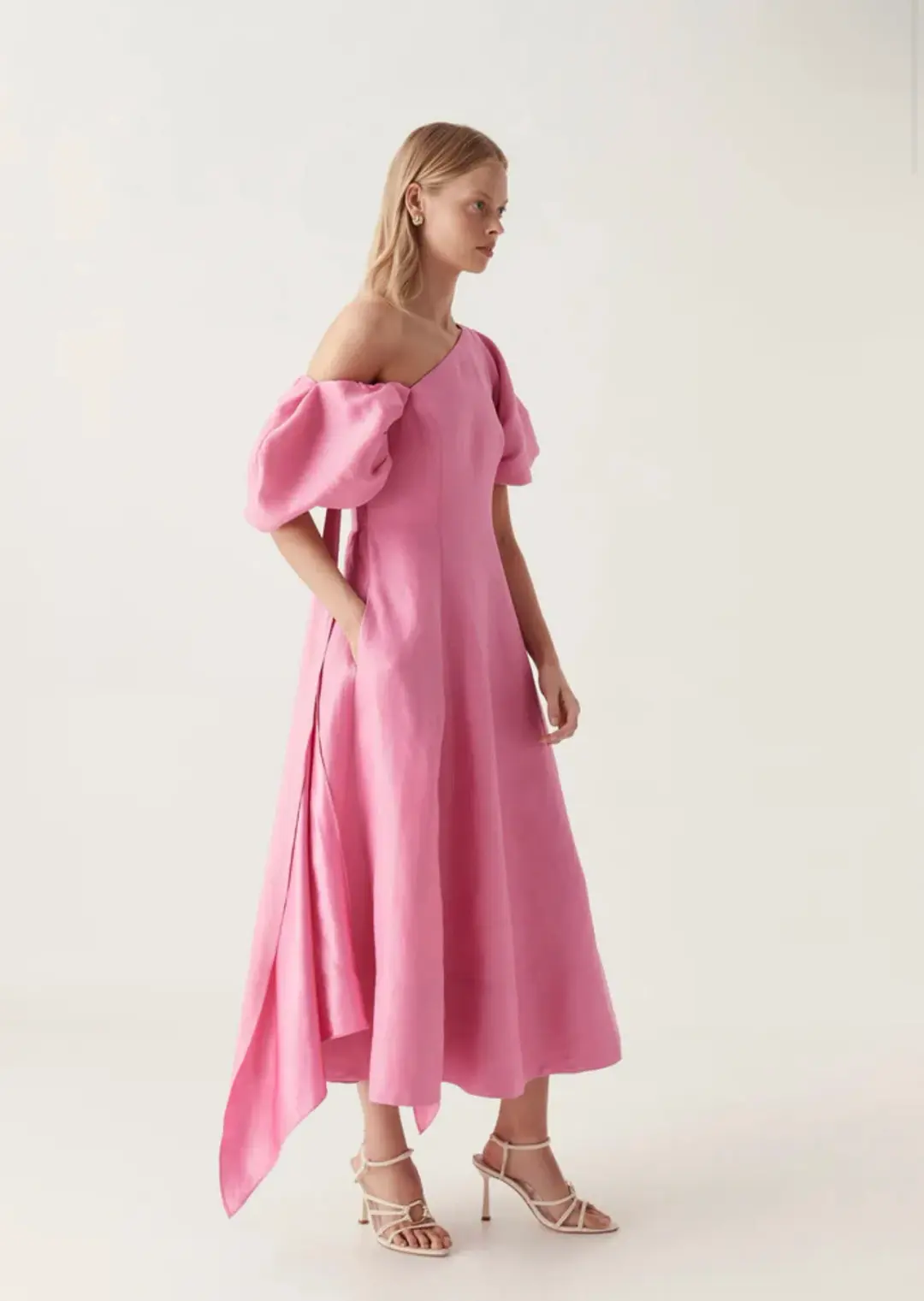 Aje Arista Tulip Sleeve Midi Dress pink Size 14 for rent on The Volte - main image