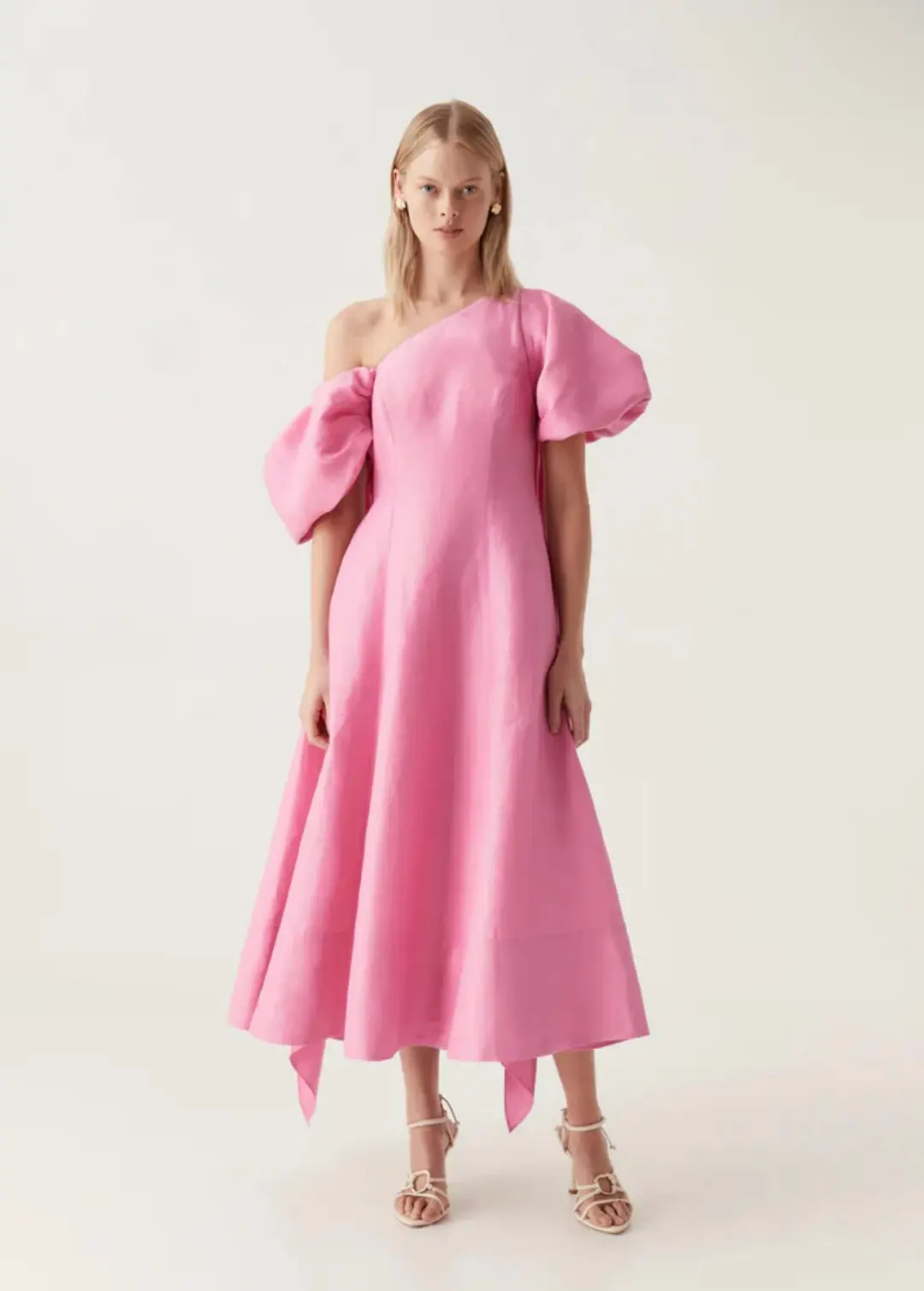 Aje Arista Tulip Sleeve Midi Dress pink Size 14 for rent on The Volte - main image