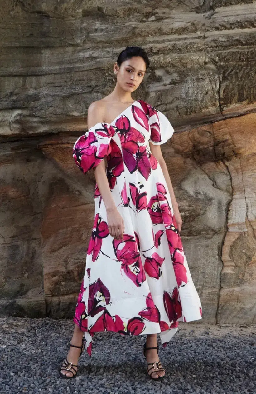 Aje Arista Tulip Sleeve Midi Dress Floral Size 16 - Image 1