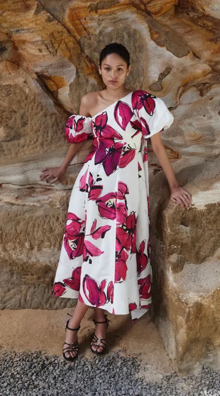 Aje Arista Tulip Sleeve Midi Dress Floral Size 16 for rent on The Volte - main image