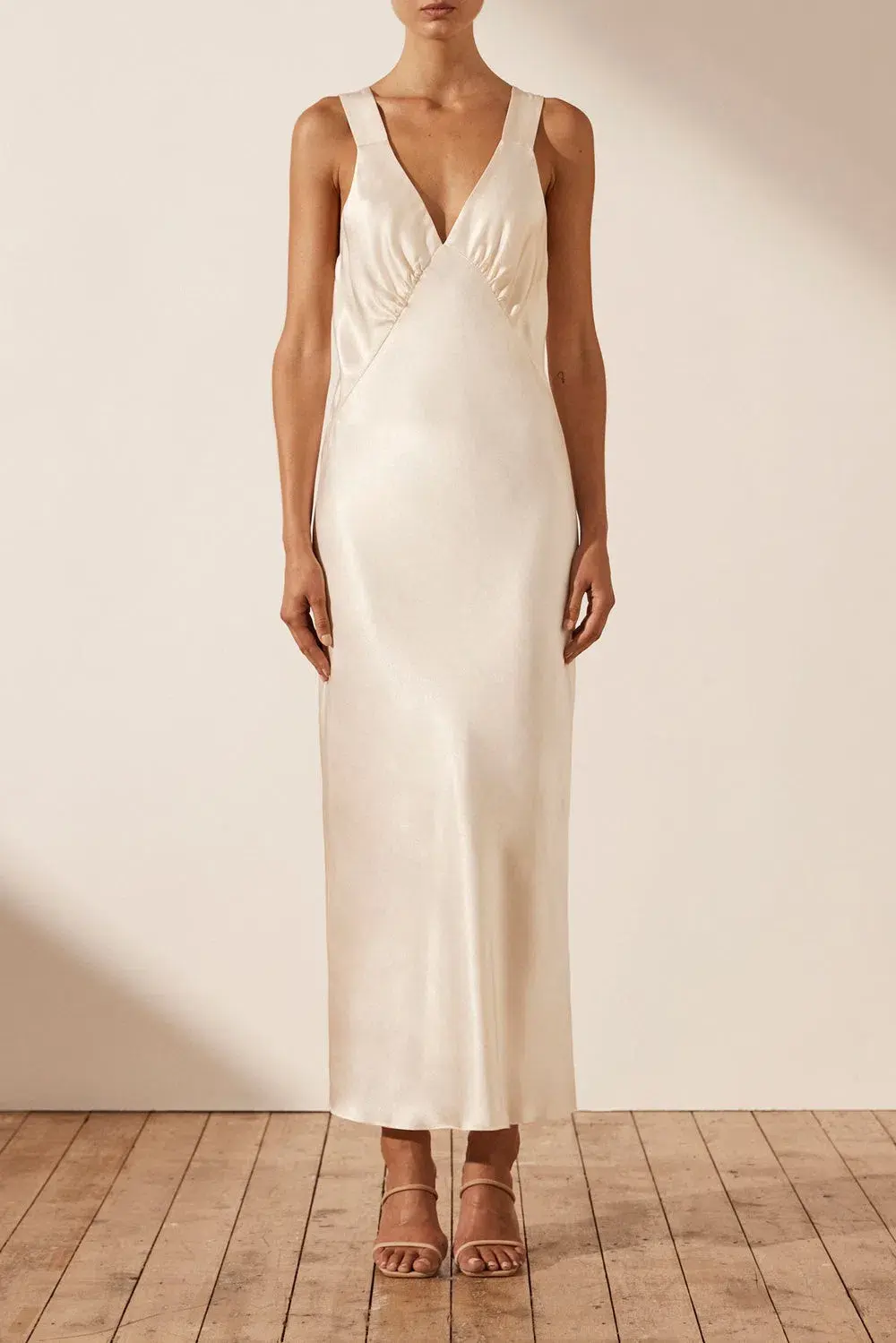 Shona Joy La Lune Plunged Midi Dress Cream Size 10 - Image 1