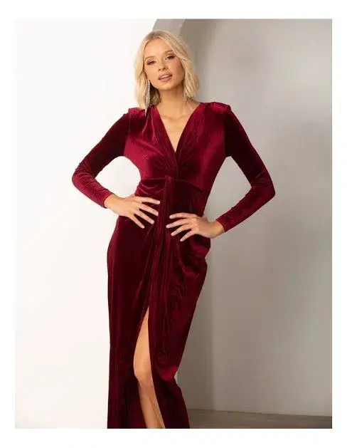 Pilgrim Lundi Dress  Burgundy Velvet  Size 10 - Image 2