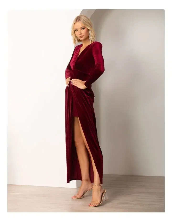 Pilgrim Lundi Dress  Burgundy Velvet  Size 10 - Image 4