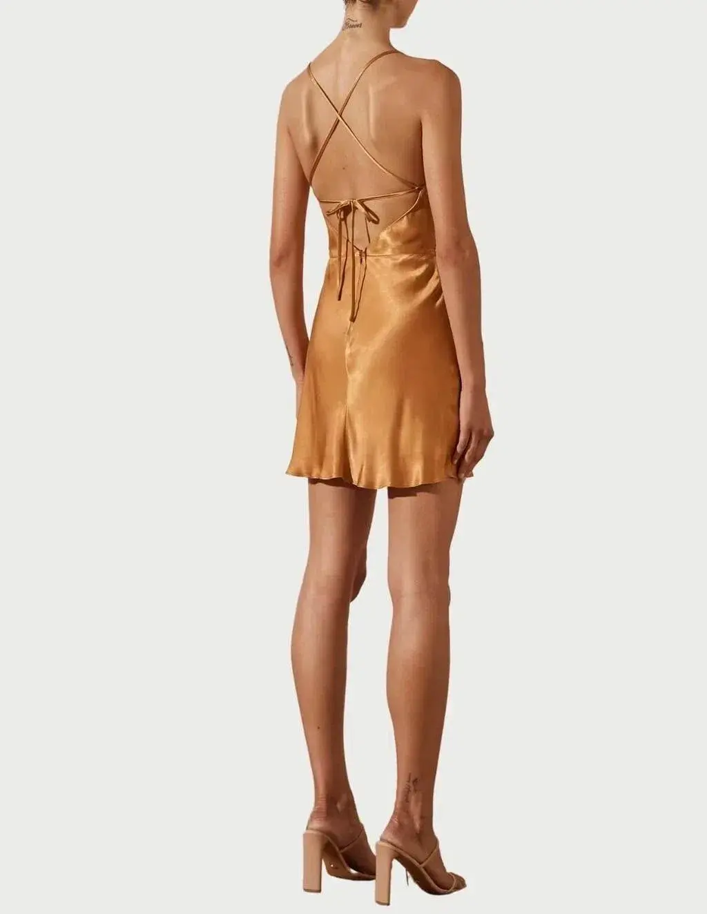 Shona Joy Alma Asymmetric Bias Cowl Midi Dress Tumeric Size 6  for rent on The Volte - main image