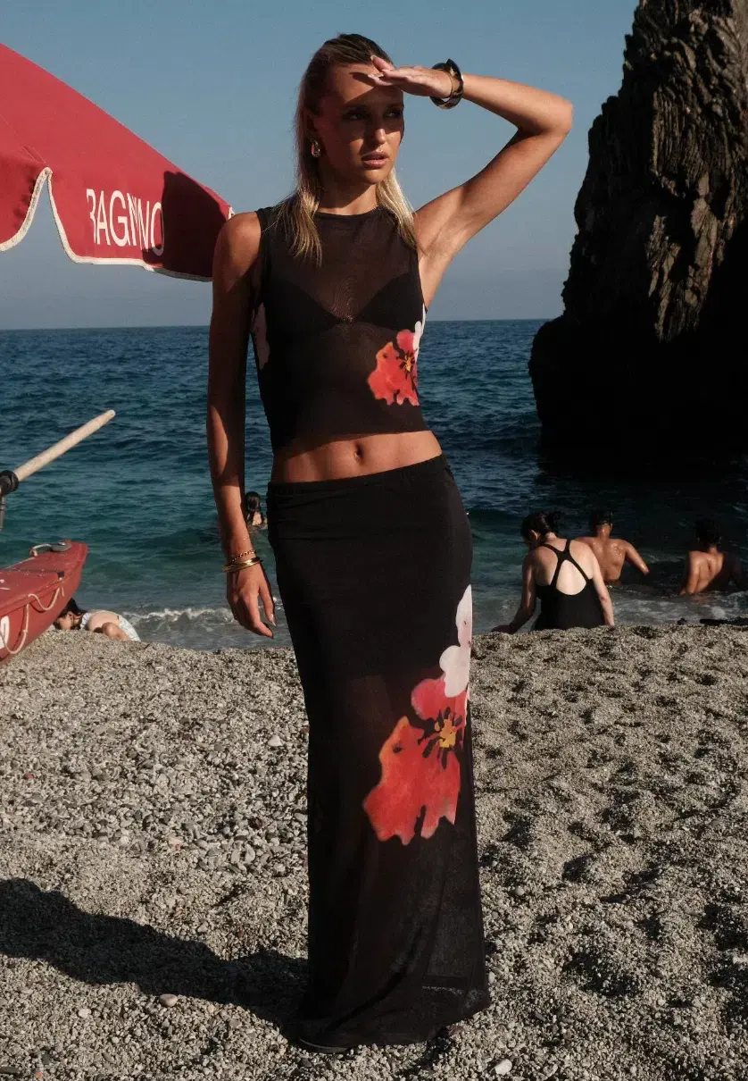 With Harper Lu Mesh Tank & Skirt Set Black Floral Size 6  - Image 2