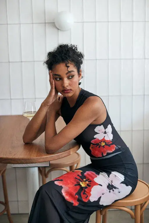 With Harper Lu Mesh Tank & Skirt Set Black Floral Size 6  - Image 1