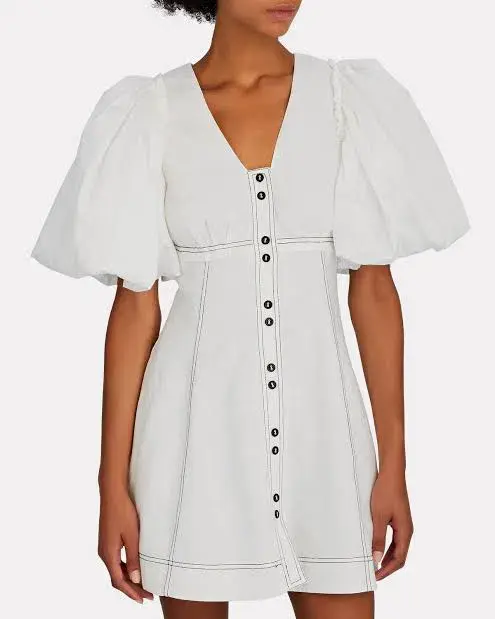 Aje Cherished Puff Sleeve Linen Mini Dress White Size 16 - Image 2