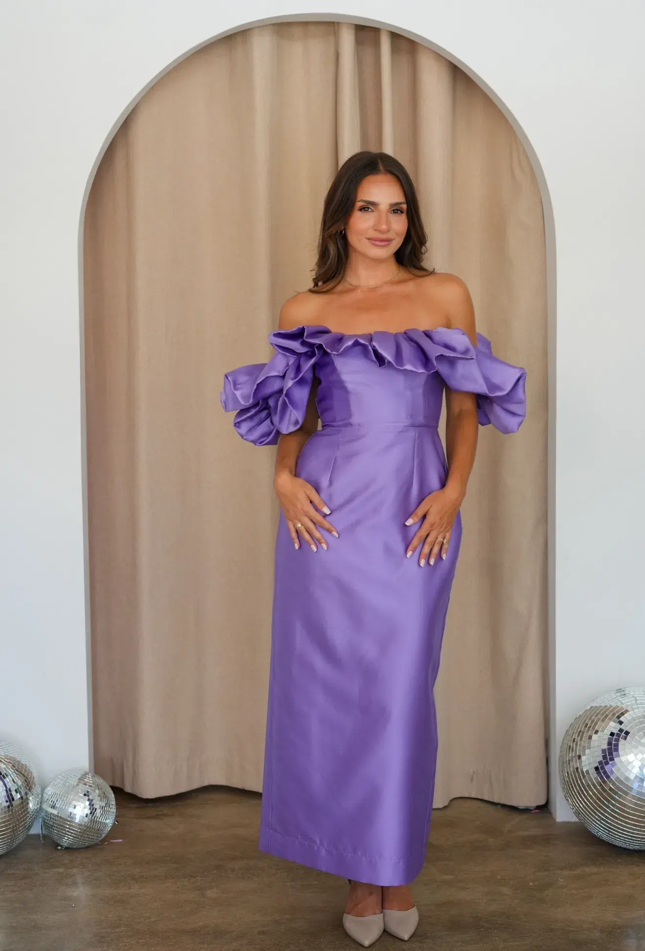 Alemais Suzi Off Shoulder Midi Dress Purple Size 8 - Image 1