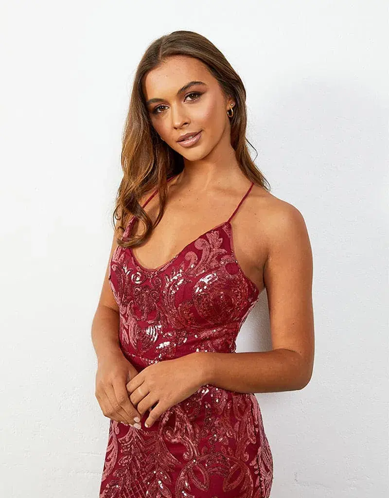 Kate Strappy Back Gown Burgundy Size 12 for rent on The Volte - main image