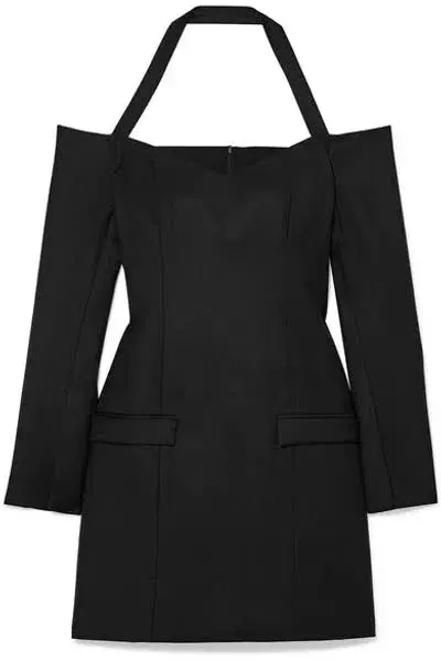 Anna Quan Nina Off Shoulder Wool Twill Mini Dress In Black Size 6 - Image 3