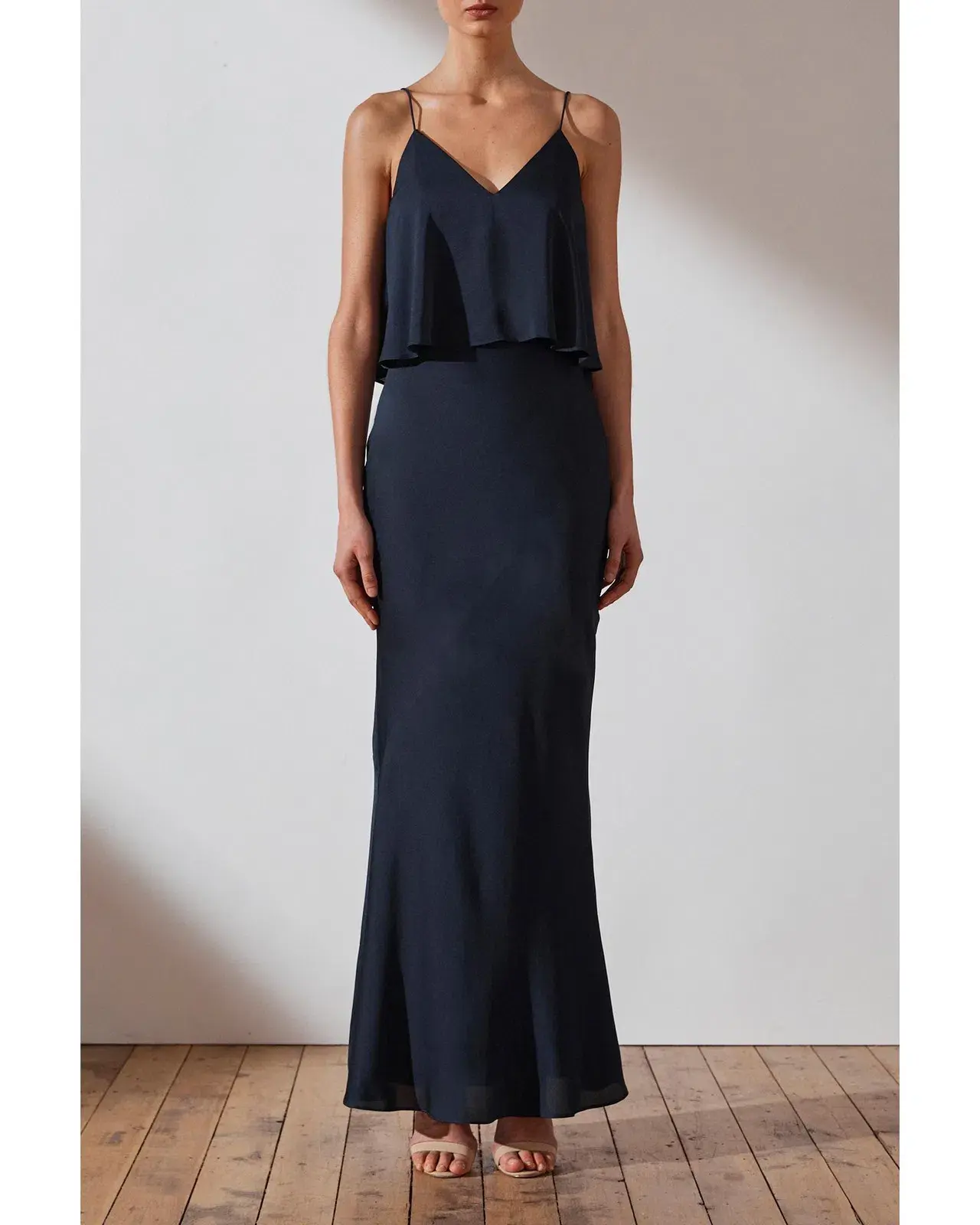 Shona Joy Bias Frill Slip Maxi Dress Navy Size 8 - Image 4