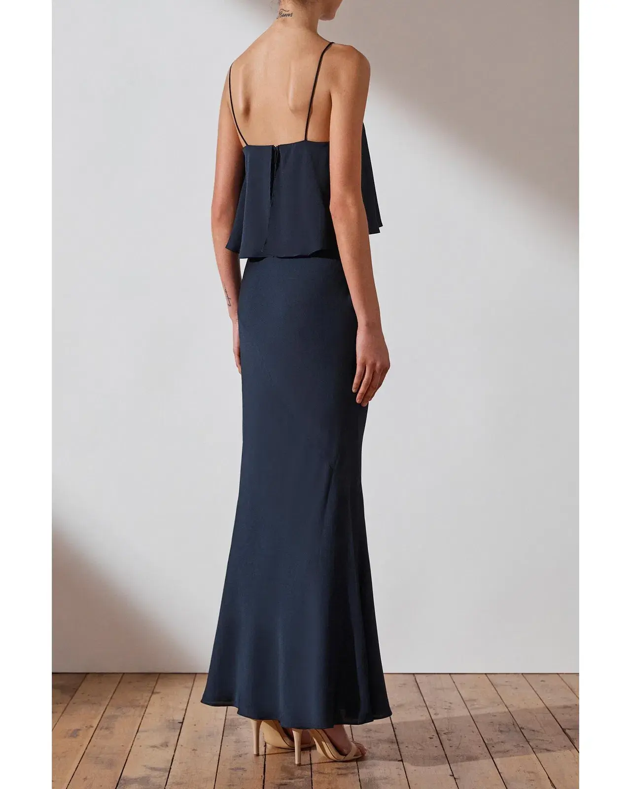 Shona Joy Bias Frill Slip Maxi Dress Navy Size 8 - Image 3