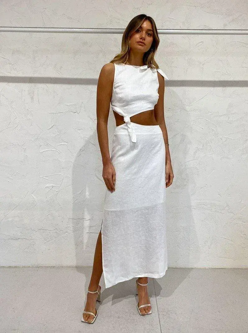 Sir the Label Ambroise Knot Midi Dress in White Size 6 - Image 4