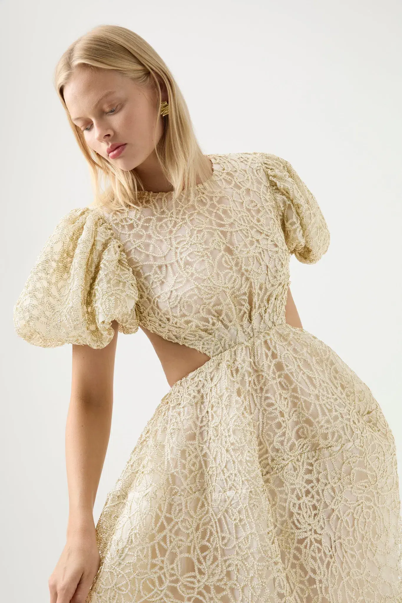 Aje Patina Lace Midi Dress Ivory Size AU 14 - Image 4