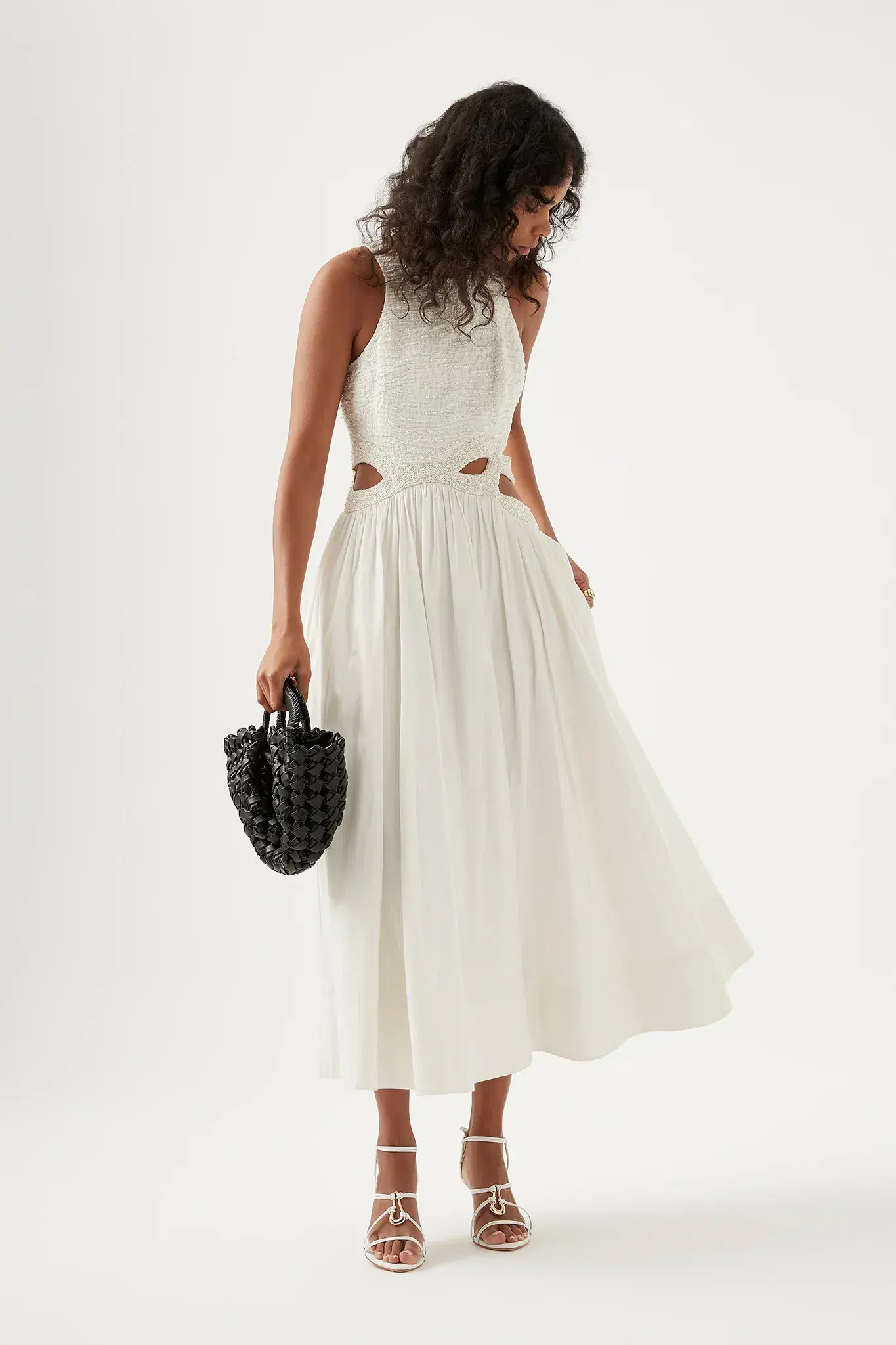 Aje New Catara Sequin Midi Dress Ivory Size AU 10 - Image 1
