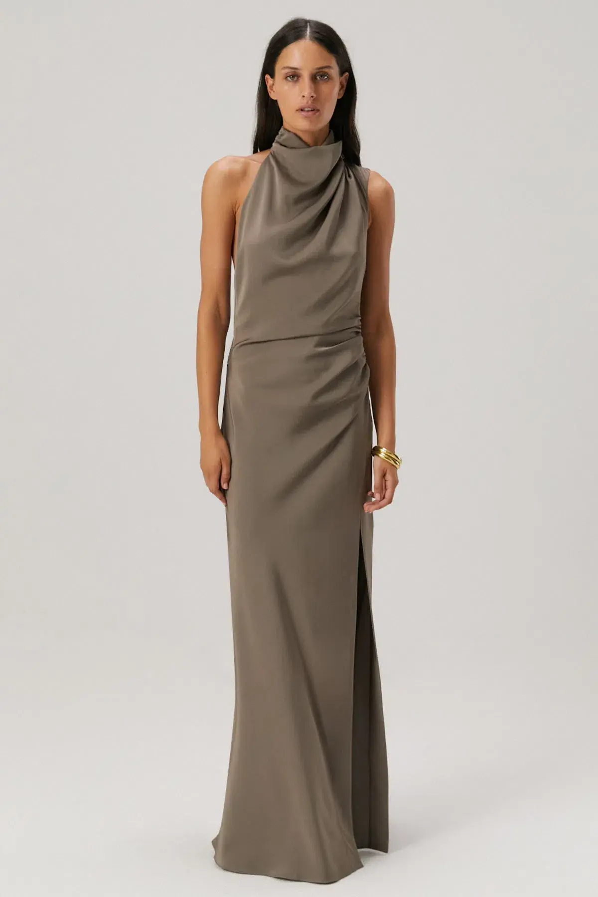 Misha Constantina Satin Gown Grey Size 10 - Image 1