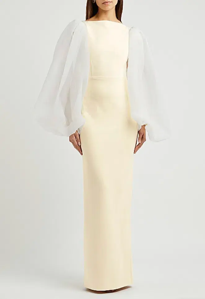 Solace London Ziya Puff Sleeve Evening Dress Ivory Size 8 - Image 1