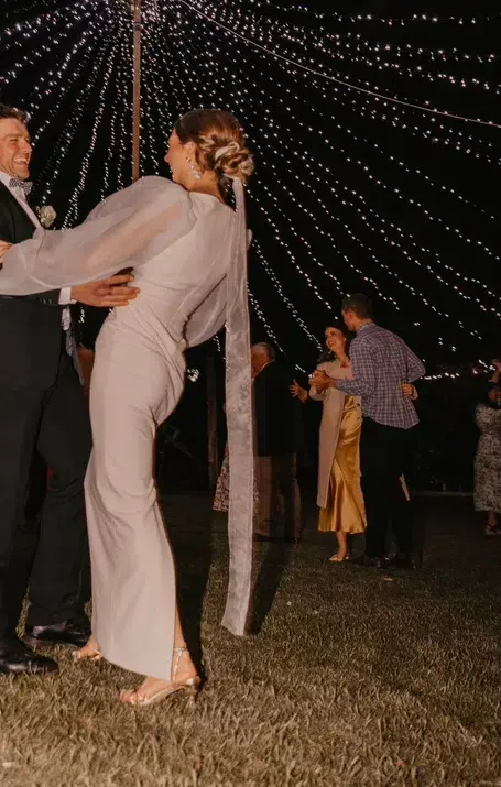 Solace London Ziya Puff Sleeve Evening Dress Ivory Size 8 for rent on The Volte - main image