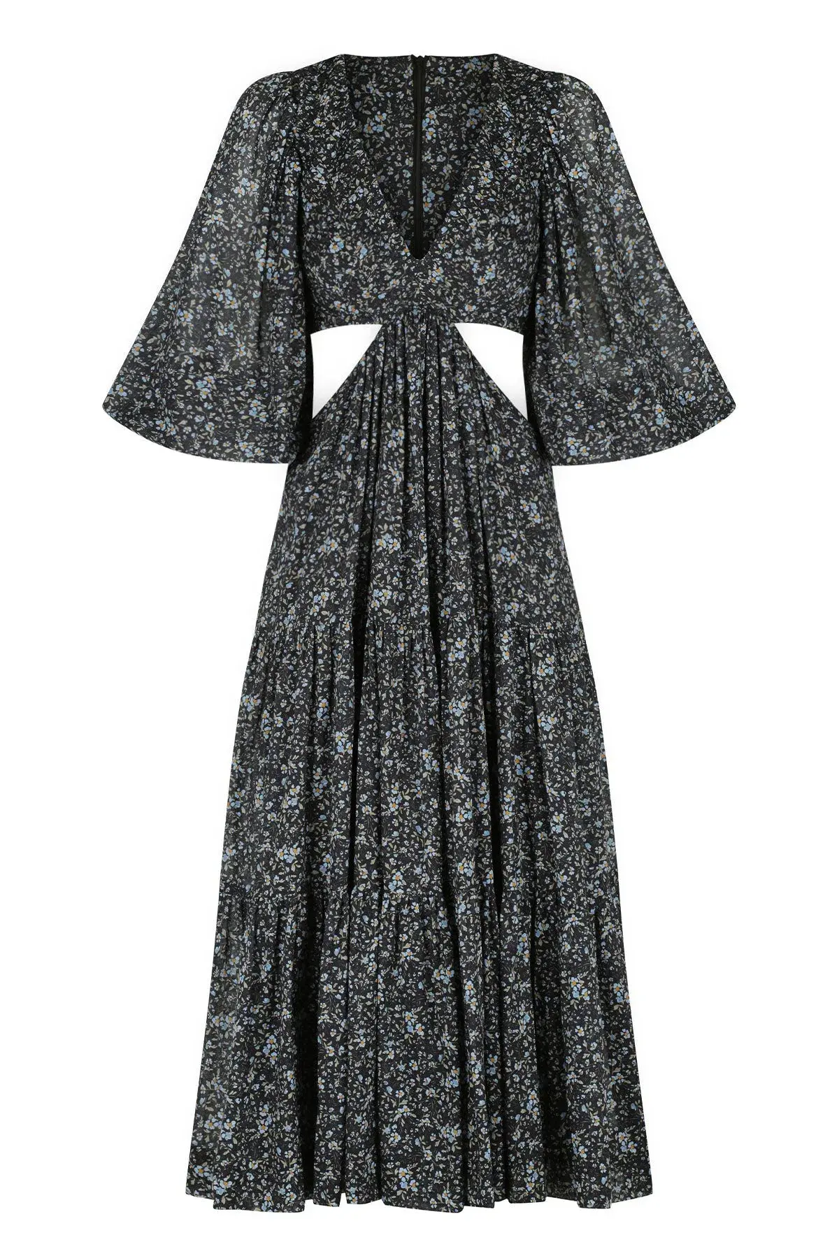 Shona Joy Denise Pin Tuck Cut Out Balloon Sleeve Midi Dress Floral Size 10 - Image 4