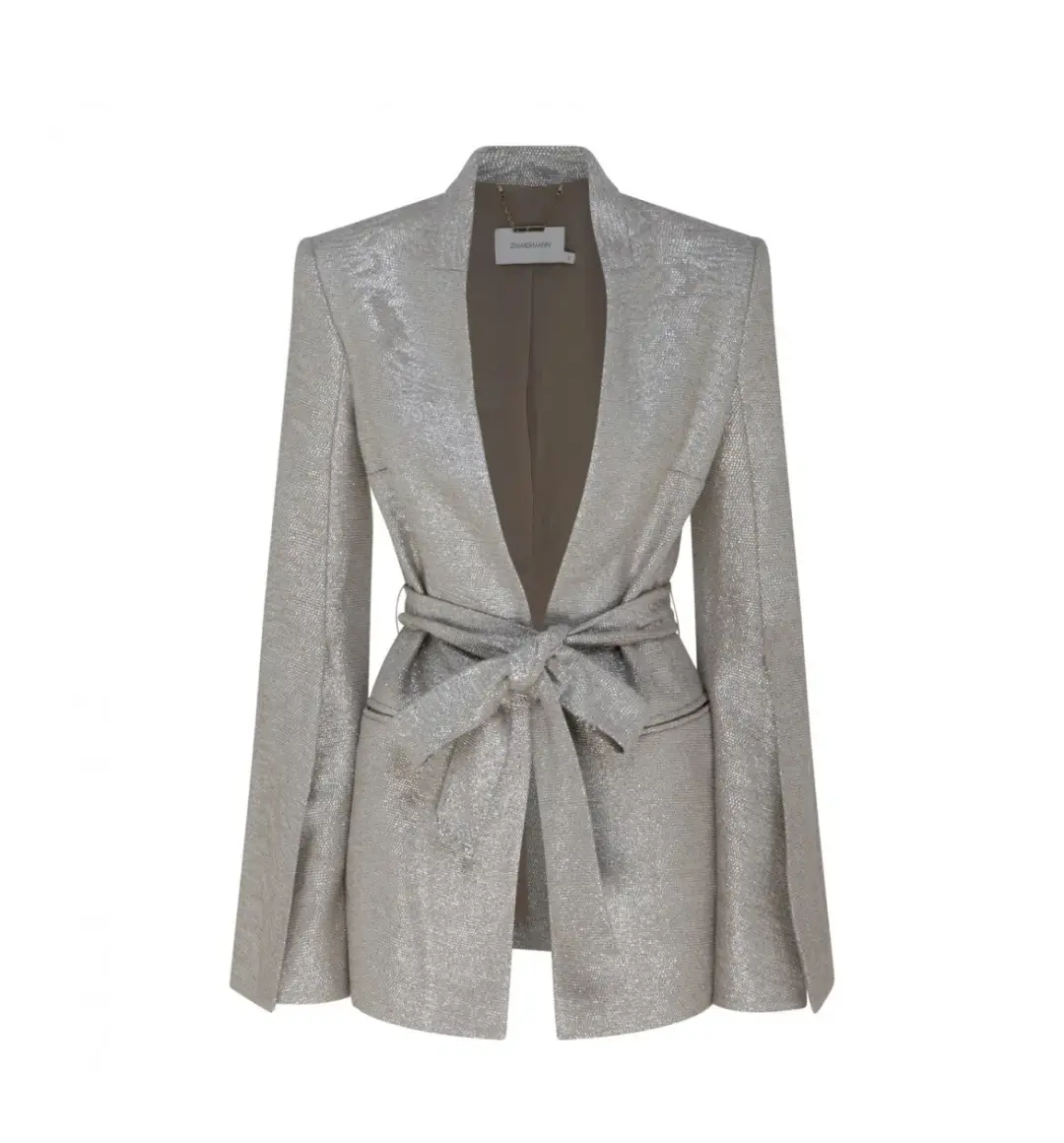 Zimmermann Spring Suiting: The Coaster Metallic Slouch Jacket and Split Pants Set Champagne Size 0 / AU 8 for rent on The Volte - main image