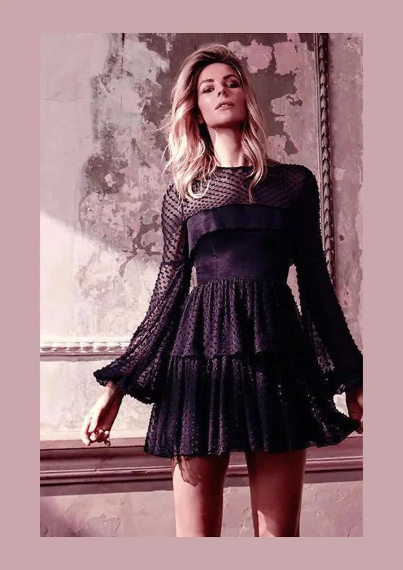 Alex Perry Valerie Bell Sleeve Ruffle Mini Dress Black Size 6 - Image 5