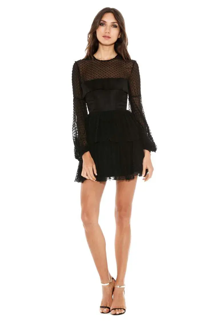 Alex Perry Valerie Bell Sleeve Ruffle Mini Dress Black Size 6 - Image 2