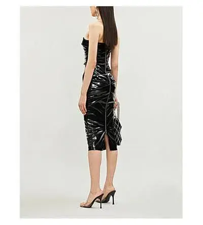 Alex Perry Decon Ruched Faux Leather Dress Black Size 8 - Image 2