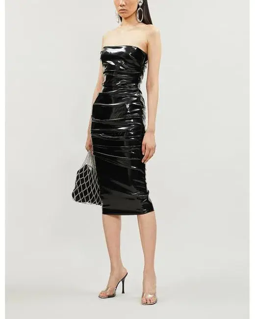 Alex Perry Decon Ruched Faux Leather Dress Black Size 8 - Image 1