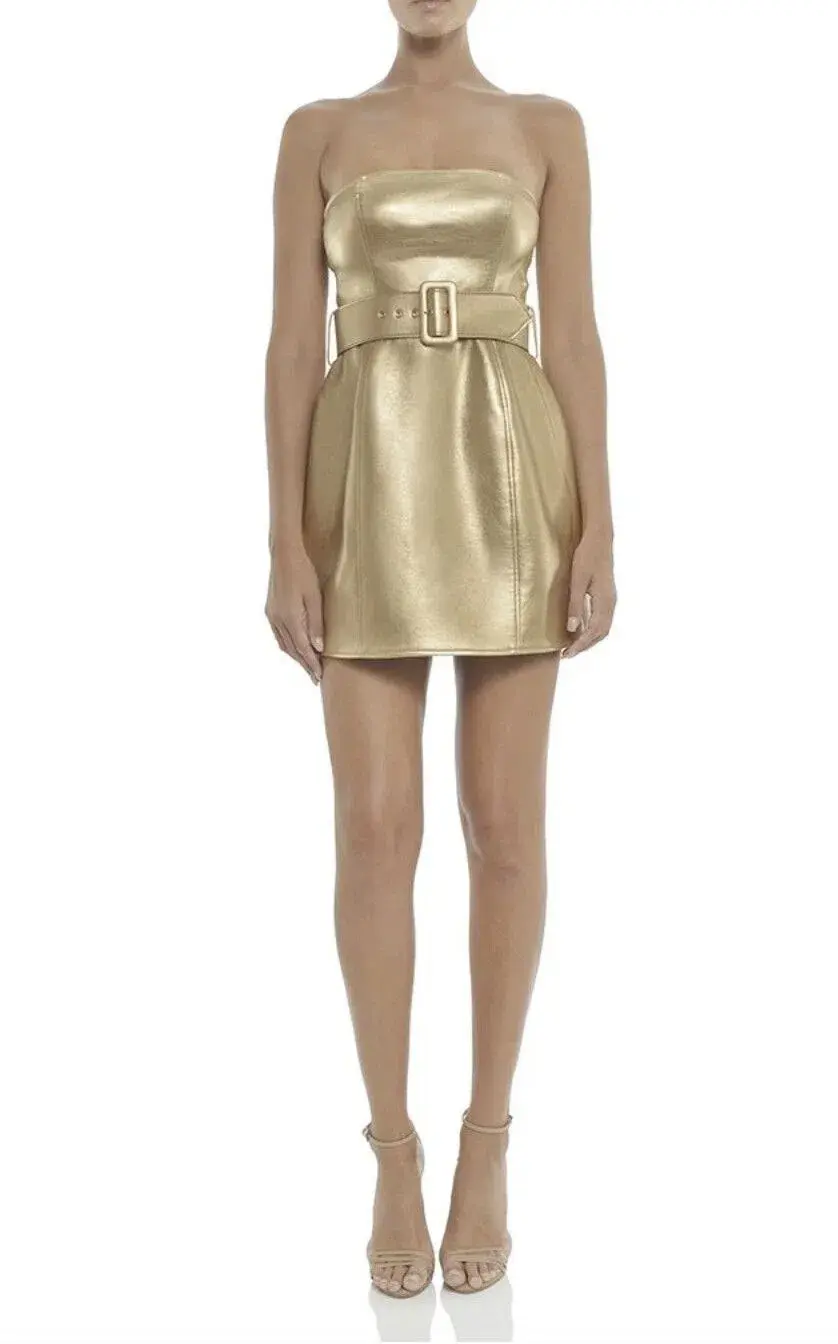 MISHA Jessie Belted Mini Dress Gold Size 6 - Image 1