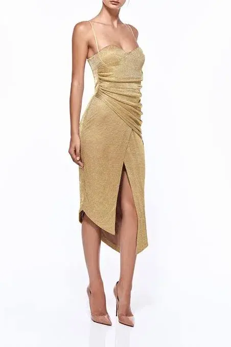 MISHA Mesh Dress Gold Sparkle Size 6/XS for rent on The Volte - main image