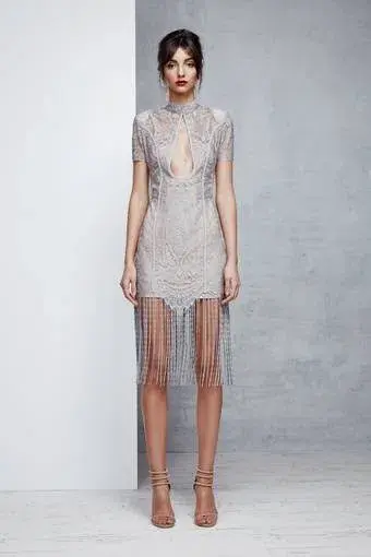 Lexi Lace Fringe Mini Dress Grey Size XS / AU 6 - Image 1