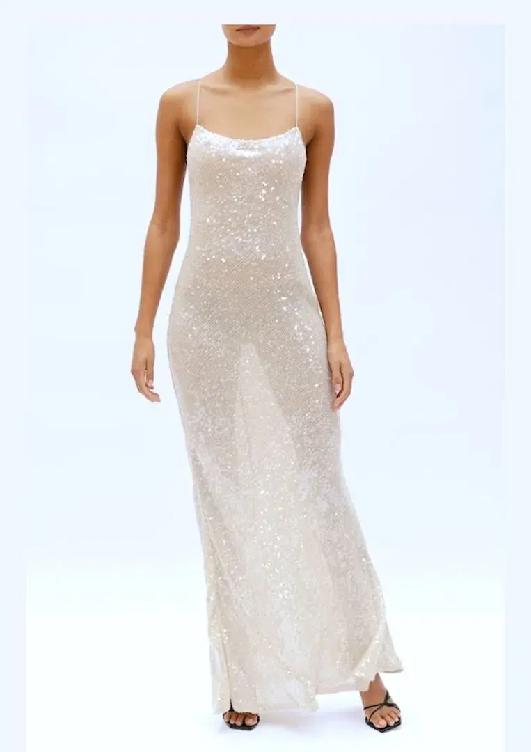 Rat & Boa Olympia Sequin Maxi Dress Ivory Size XS / AU 6 for rent on The Volte - main image