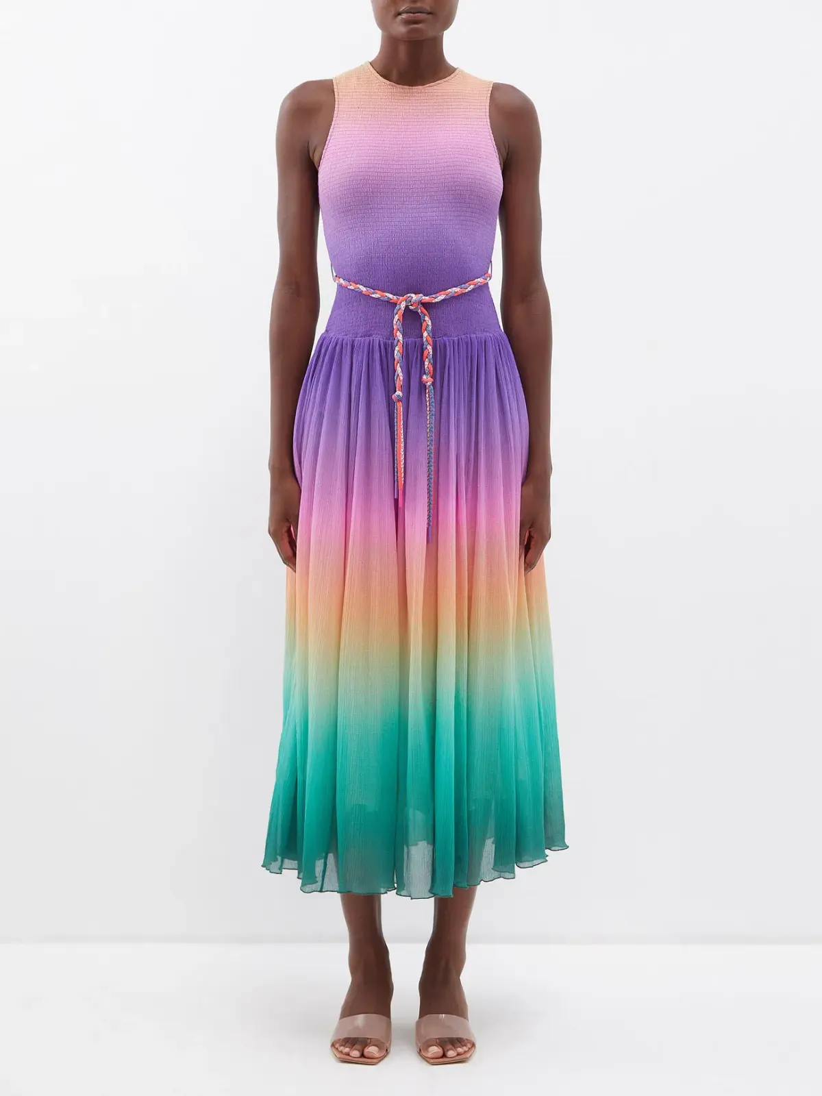 Zimmermann Cira Shirred Midi Dress Green Purple Ombre Size 1 / AU 10 - Image 2