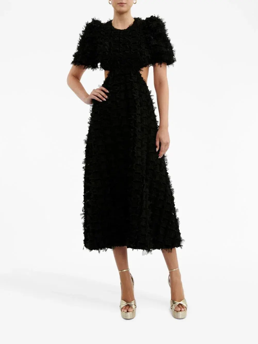 Rebecca Vallance Cherie Amour Puff Sleeve Midi Dress Black Size 10  - Image 1