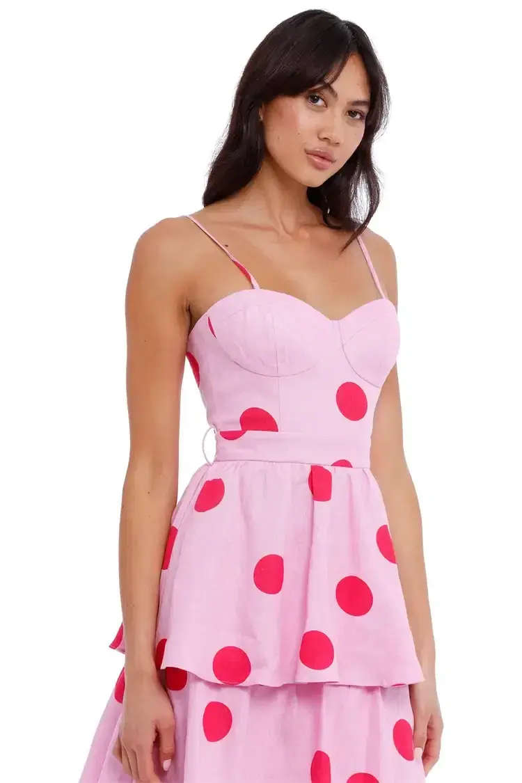 Rebecca Vallance Dalia Midi Dress Pink Polka Dot Print size 14 - Image 4